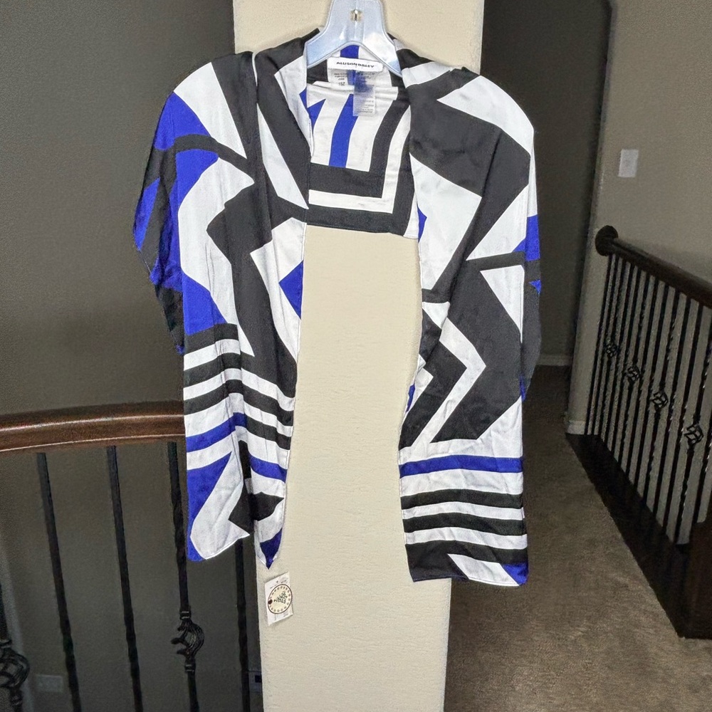 Allison Daley Blue Black and White Abstract Scarf